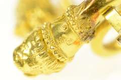 22K Yellow Gold Dragon Swirl Lion Clip Back Statement Earrings