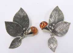Sterling Silver Amber Leaf Earrings