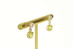 14K Yellow Gold Round Dangle White & Green CZ Stud Earrings