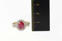 10K Yellow Gold Oval Syn. Ruby CZ Halo Classic Statement Ring
