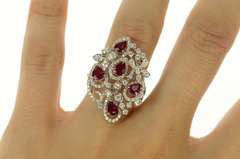 18K White Gold Pear Syn. Ruby 2.00 Ctw Diamond Cocktail Ring