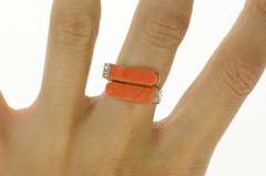 14K Yellow Gold Coral Diamond Accent Squared Bypass Ring