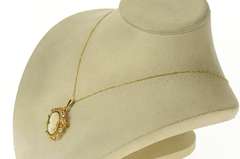 18K Yellow Gold Oval Carved Shell Cameo Ornate Statement Pendant