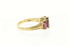14K Yellow Gold Oval Garnet Natural Ruby Accent Three Stone Ring
