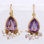 Goregous Pear Amethyst and Dangle Pearl Earrings