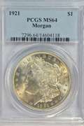 Nearly Gem BU 1921 Morgan Silver Dollar. PCGS MS64
