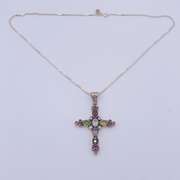 Sterling Silver & Gemstone Cross Pendant Necklace
