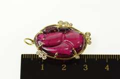 18K Yellow Gold Ornate Carved Pink Tourmaline Statement Pendant