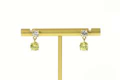 14K Yellow Gold Round Dangle White & Green CZ Stud Earrings