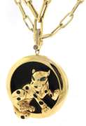 Intoxicating Handmade Italian 14k Gold Cable Chain Necklace with Pop Out Spotted Panther again Black Onyx