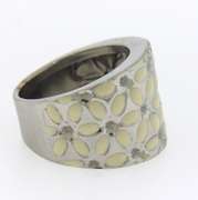 Fantastic White Gold White Enamel Flower Style Ring