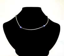 Minature Sterling Silver Snake Chain Necklace with Blue Heart Gemstones