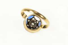 14K Yellow Gold Edwardian Syn. Sapphire Diamond Round Ring