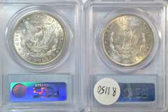 PCGS MS62 1885 & 1887 Morgan Silver Dollars. Flashy