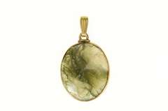 Gold Filled Oval Moss Agate Ornate Statement Pendant