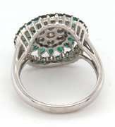 Pretty Floral Emerald and Diamond Ring with 18k Stamped White Gold Band