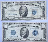1934 C & 1953 $ 10 Silver Certificates