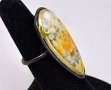 Colorful Gemstone & CZ Set in Rhodium Plated Sterling Silver Ring with Yellow Gold and CZ Accents