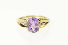 10K Yellow Gold Oval Amethyst Diamond Accent Classic Ring