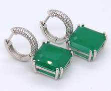 Green Cubic Zirconia Sterling Silver Dangle Earrings
