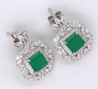 Green and White Cubic Zirconia Sterling Silver Earrings