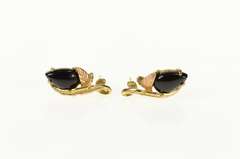 10K Yellow Gold Black Hills Leaf Marquise Onyx Dangle Earrings