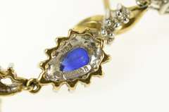 10K Yellow Gold Pear Syn. Sapphire Diamond Halo Dangle Earrings