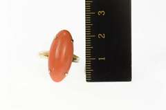 14K Yellow Gold 1930's Oval Red Coral Cabochon Statement Ring