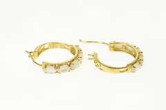 14K Yellow Gold Mother of Pearl Cabochon Statement Hoop Earrings