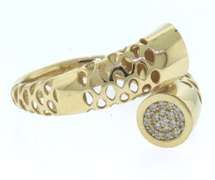 Contemporary Handmade Italian 14k Gold Horn Ring with Cubic Zirconias