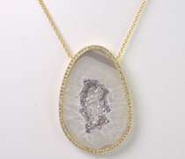 Amazing Open Agate Necklace with CZ Diamond Halo Accents in Gold Plated Sterling Silver