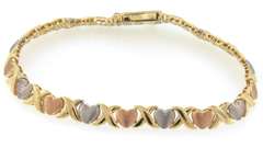 Superb 14kt Tri-Color Gold Heart & X Bracelet