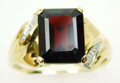 Vintage 10K Ring with Large Garnet & Diamond Accents, 7.25