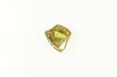10K Yellow Gold Trillion Peridot Diamond Accent Statement Pendant