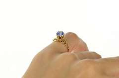 10K Yellow Gold Sim. Sapphire Ornate Filigree Statement Ring
