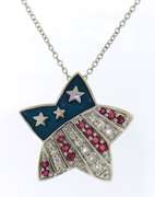 USA Flag Sterling Silver Pendant on Chain