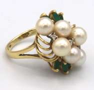 LADIES 14 KT PEARL EMERALD AND DIAMOND RING