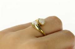 10K Yellow Gold Oval Opal Ornate Retro Bypass Statement Ring