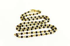 18K Yellow Gold Black Onyx Beaded Ornate Statement Mourning Necklace