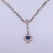 14kt White Gold, Blue Sapphire, & Diamond Necklace