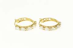14K Yellow Gold Mother of Pearl Cabochon Statement Hoop Earrings