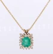 Fancy Emerald and Diamond Halo Pendant on Chain