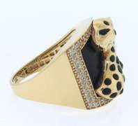 Wonderful Yellow Gold Black Onyx Panther Ring