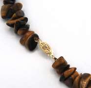 LADIES 14 KT GOLD TIGER EYE NECKLACE.