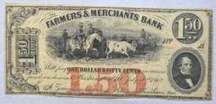 $1.50 July 10 1862 Farmers &Merchants Bank Wasington DC Note