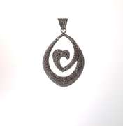 Large Sterling Silver Tear Drop Pendant with Heart Shaped Pattern and Cubic Zirconias