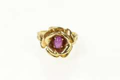 14K Yellow Gold Oval Pink Syn. Star Sapphire Flower Rose Ring