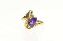10K Yellow Gold Pear Amethyst Diamond Accent Statement Ring
