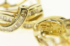 14K Yellow Gold Baguette Diamond Criss Cross French Clip Earrings