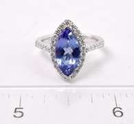 Delicate 14K White Gold Ladies Ring Set with Tanzanite and Diamonds